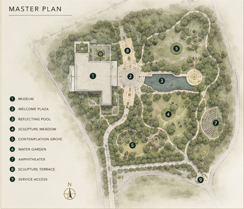 Illustrated master plan for the future sculpture garden