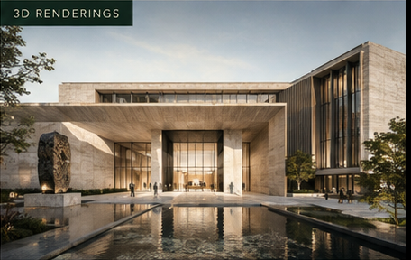 Future museum entrance with reflecting pool